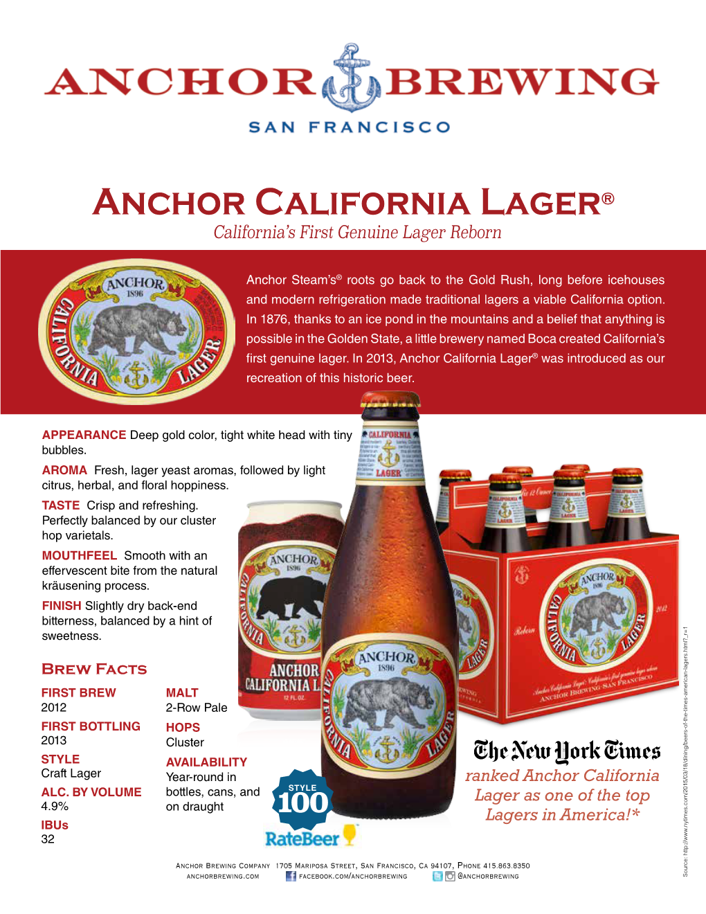 Anchor California Lager® California’S First Genuine Lager Reborn