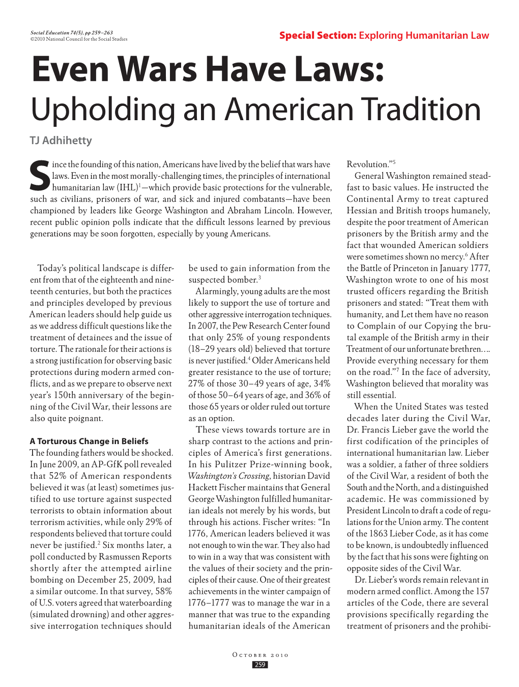 Even Wars Have Laws: Upholding an American Tradition TJ Adhihetty