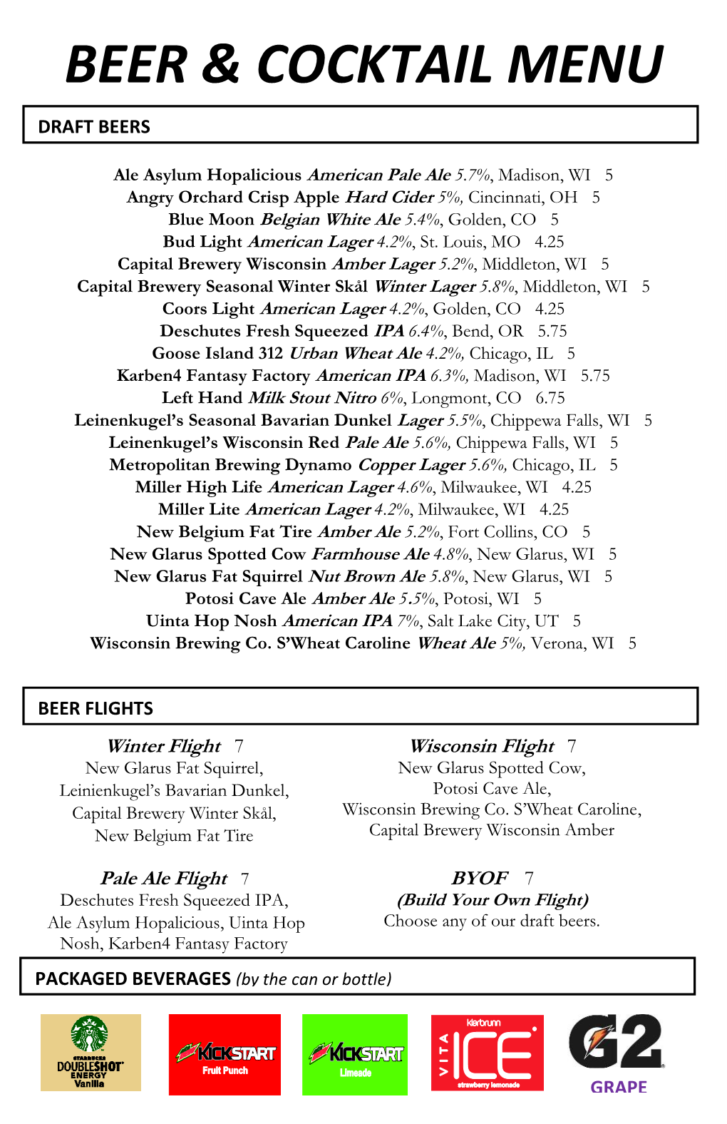 Beer & Cocktail Menu