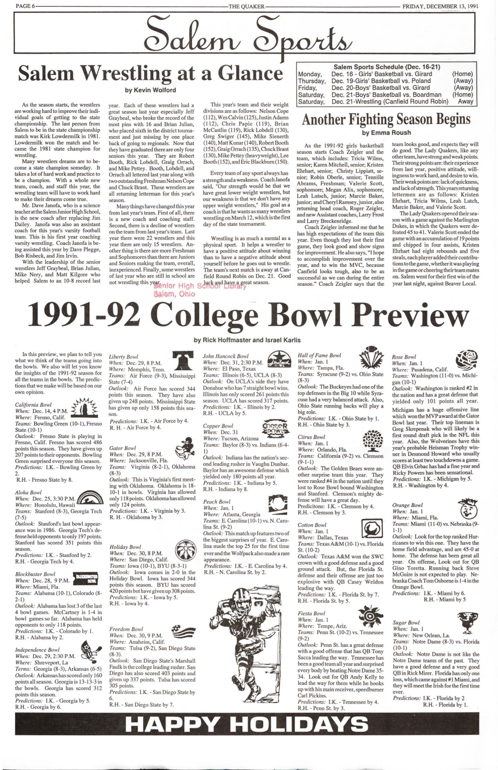 1991-92 College Bowl Preview by Rick Hoffmaster and Israel Karlis