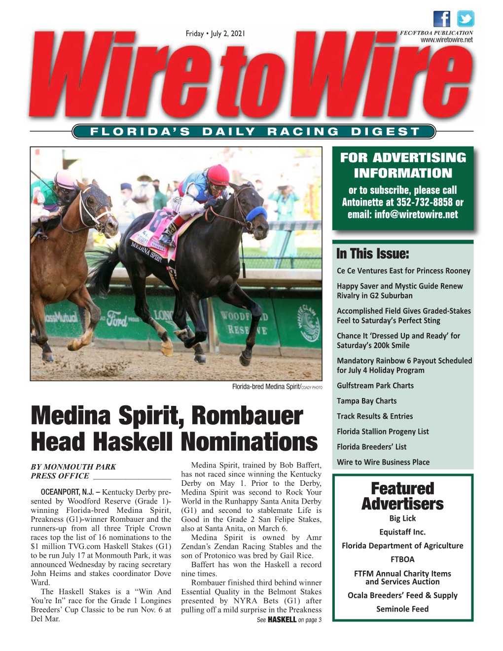 Medina Spirit, Rombauer Head Haskell Nominations