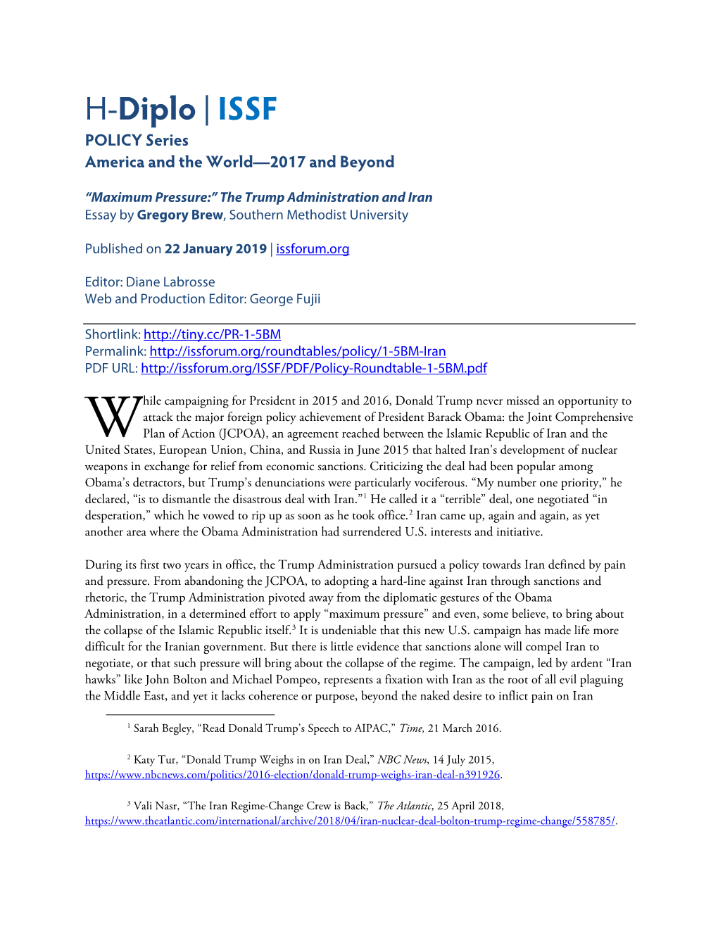 H-Diplo | ISSF POLICY Series America and the World—2017 and Beyond