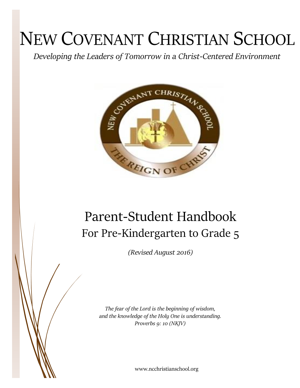 Parent-Student Handbook for Pre-Kindergarten to Grade 5