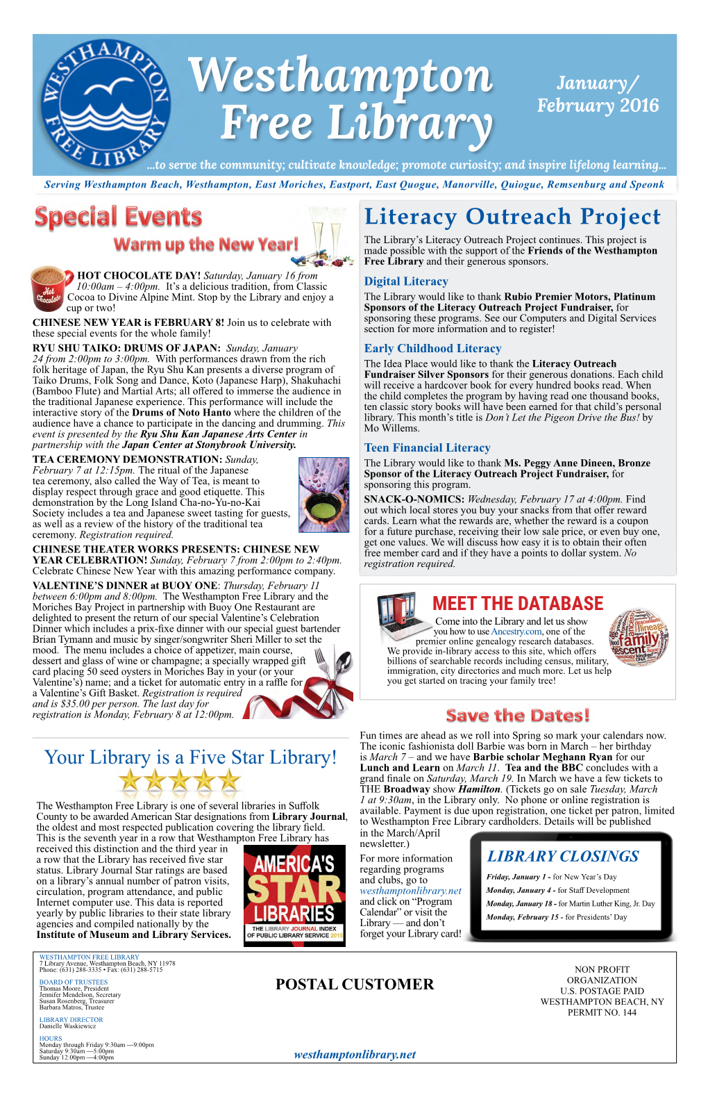 Westhampton Free Library and Their Generous Sponsors