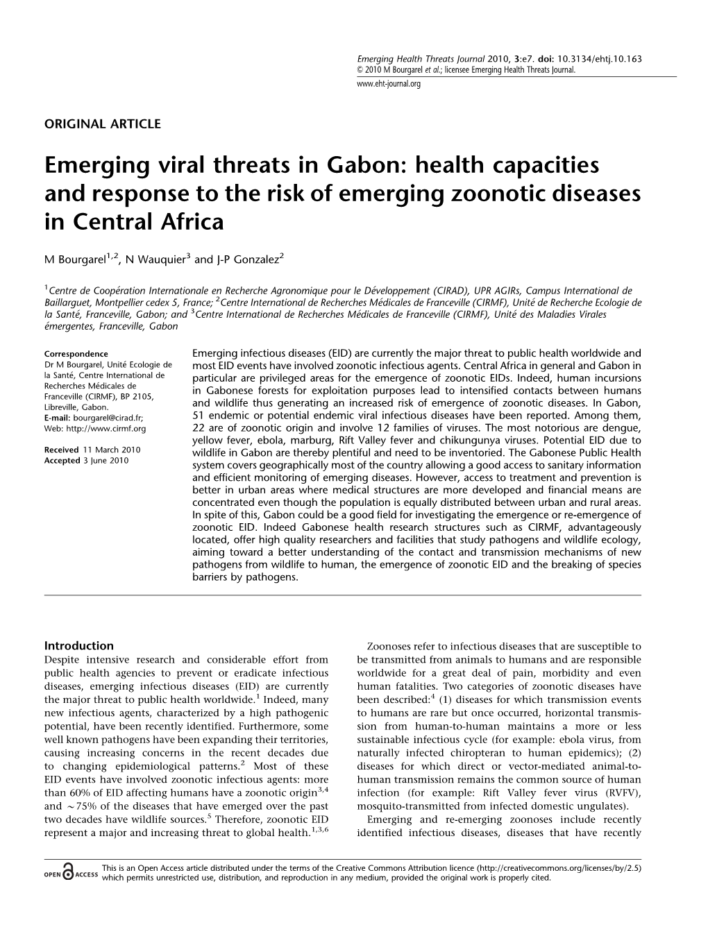 Emerging Viral Threats in Gabon: Health Capacities and Response to the Risk of Emerging Zoonotic Diseases in Central Africa