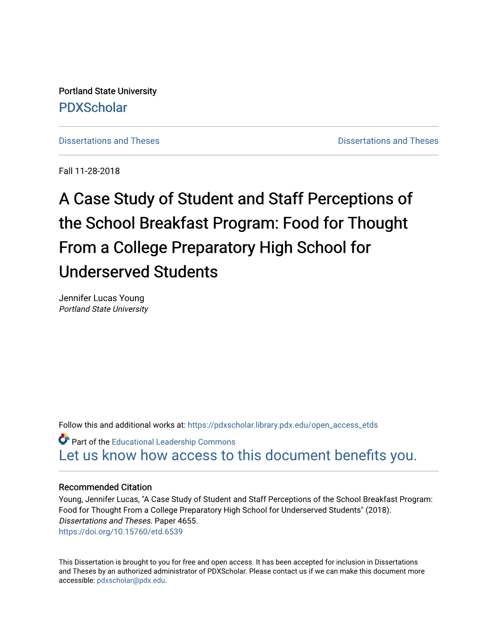 A Case Study of Student and Staff Perceptions of the School Breakfast Program: Food for Thought from a College Preparatory High School for Underserved Students