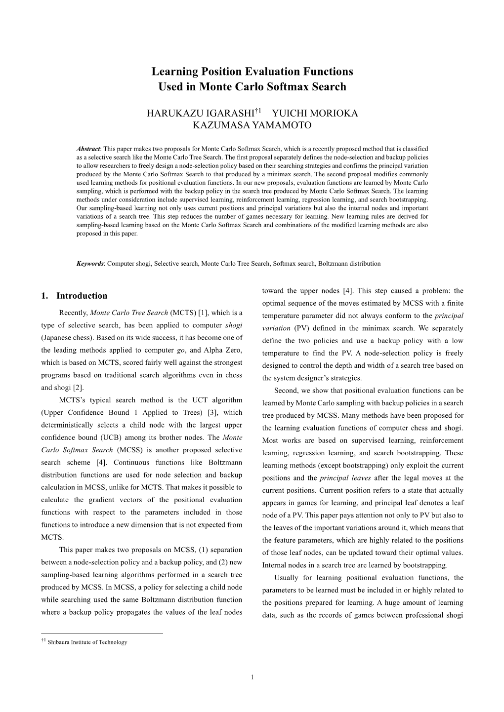 Learning Position Evaluation Functions Used in Monte Carlo Softmax Search