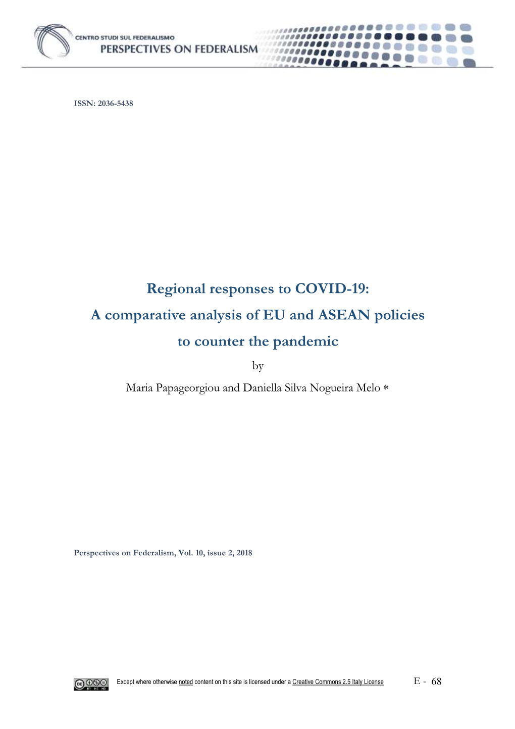 A Comparative Analysis of EU and ASEAN Policies to Counter the Pandemic by Maria Papageorgiou and Daniella Silva Nogueira Melo 