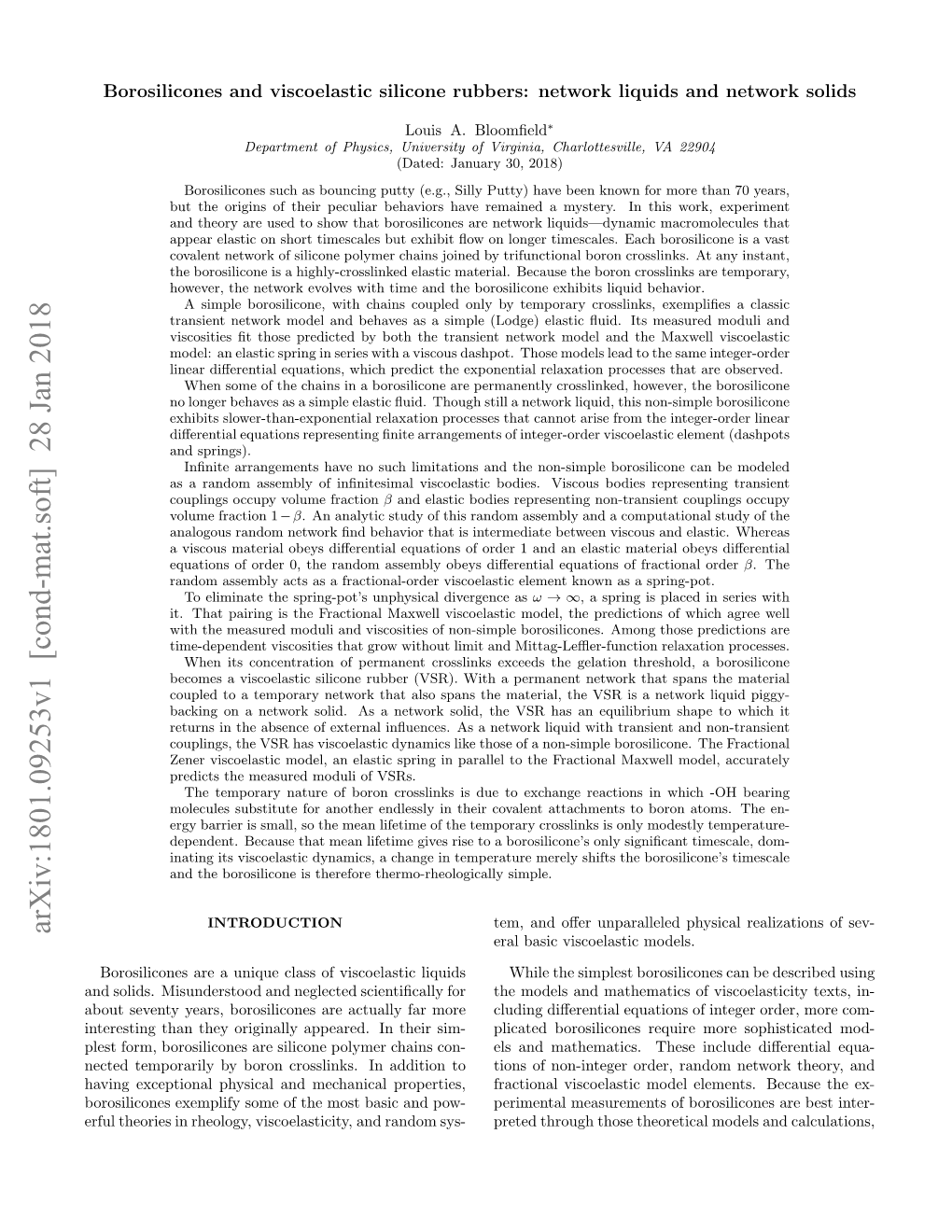 Arxiv:1801.09253V1 [Cond-Mat.Soft] 28 Jan 2018 Eral Basic Viscoelastic Models