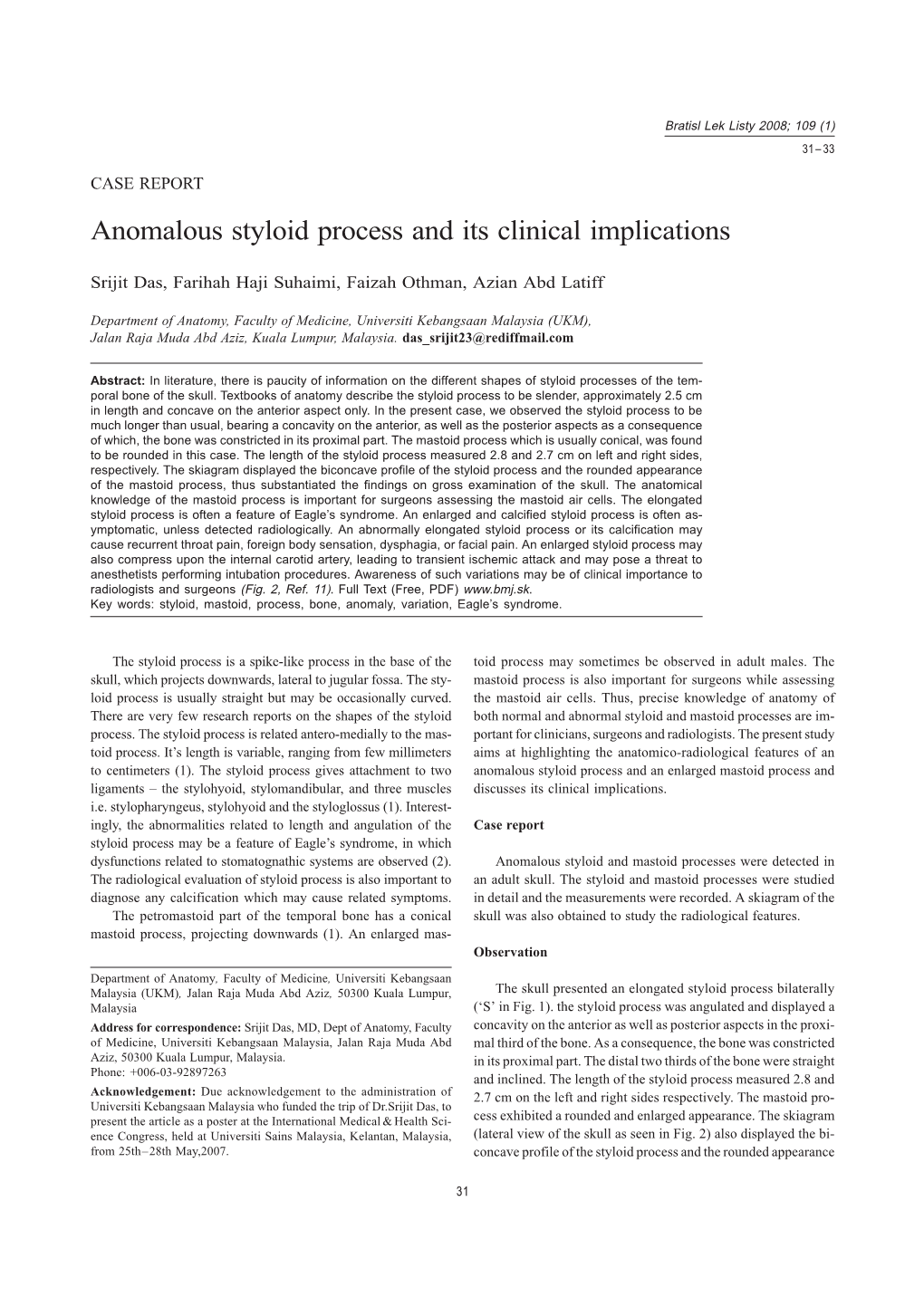 Anomalous Styloid Process and Its Clinical Implications