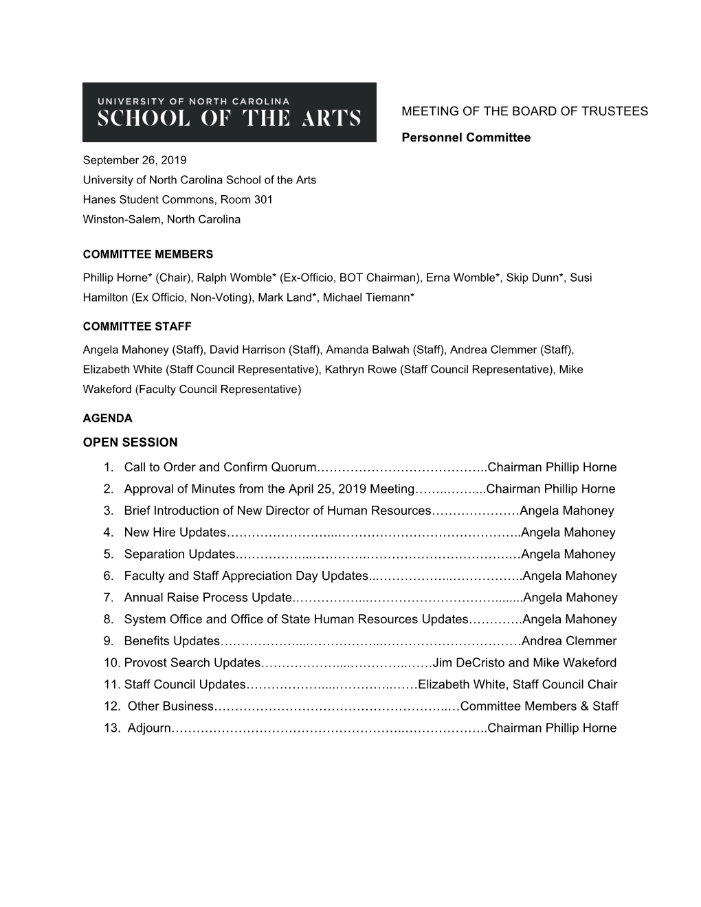 Personnel Committee Materials