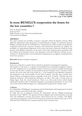 Is More BENELUX Cooperation the Future for the Low Countries ? Prof