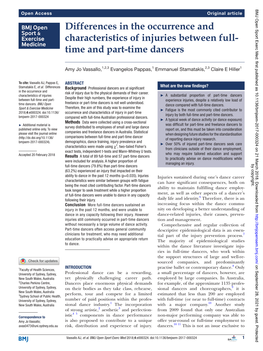 Differences in the Occurrence and Characteristics of Injuries Between Full- Time and Part-Time Dancers