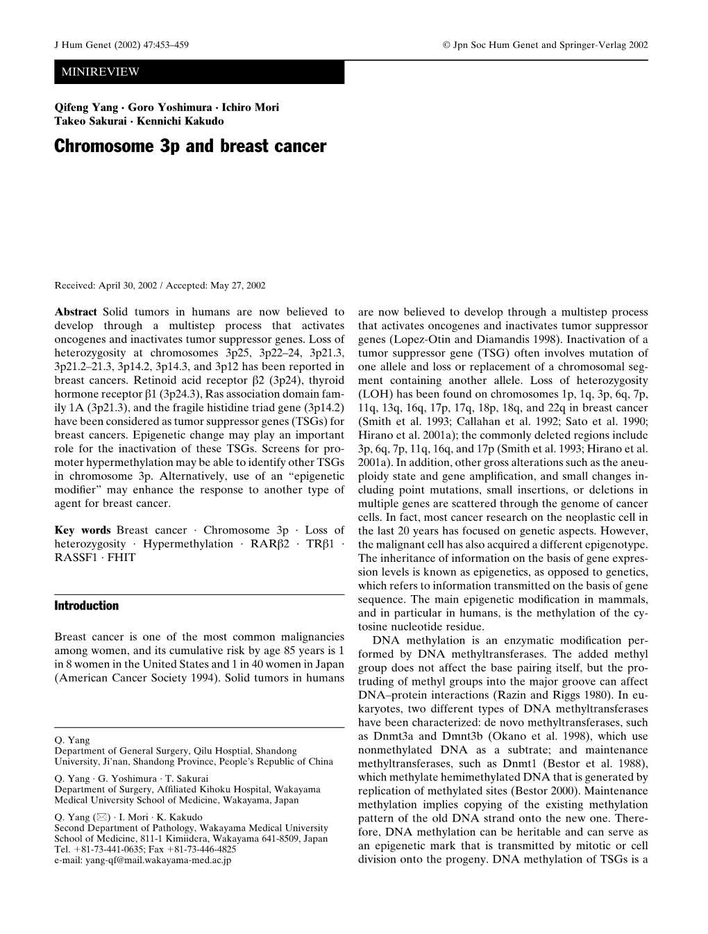 Chromosome 3P and Breast Cancer