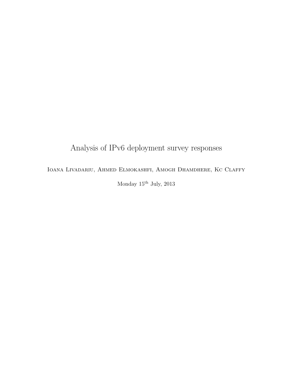 Analysis of Ipv6 Deployment Survey Responses