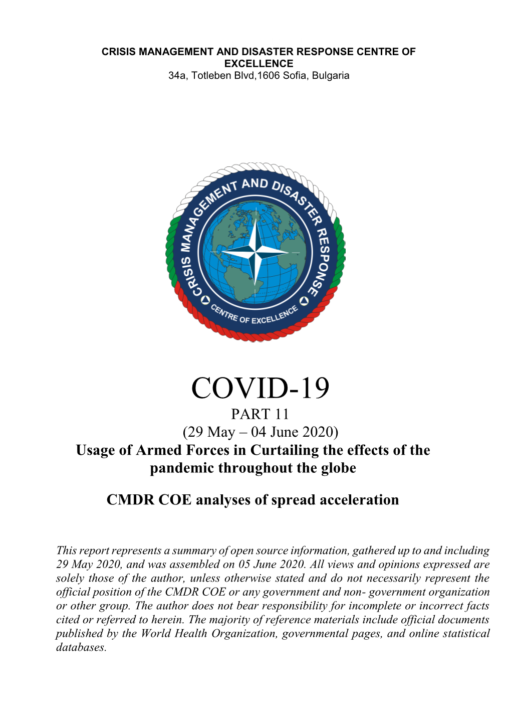 COVID 19 - PART 11 CRISIS MANAGEMENT and DISASTER RESPONSE CENTRE of EXCELLENCE 34A, Totleben Blvd,1606 Sofia, Bulgaria