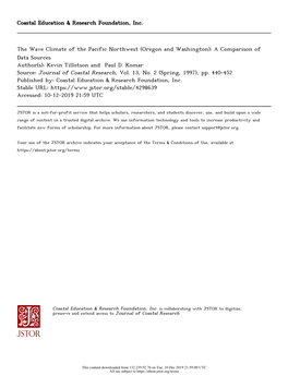 The Wave Climate of the Pacific Northwest (Oregon and Washington): a Comparison of Data Sources Author(S): Kevin Tillotson and Paul D