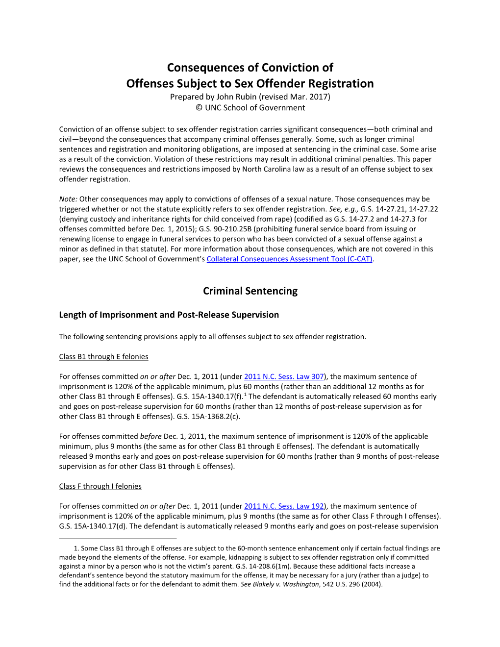 Consequences of Conviction of Offenses Subject to Sex Offender Registration Prepared by John Rubin (Revised Mar