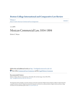 Mexican Commercial Law, 1854-1884 Robert C