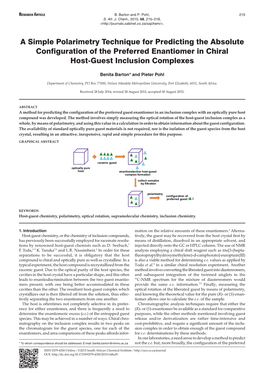 A Simple Polarimetry Technique for Predicting the Absolute Configuration of the Preferred Enantiomer in Chiral Host-Guest Inclusion Complexes