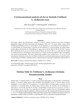 Cytotaxonomical Analysis of Eleven Turkish Fritillaria L