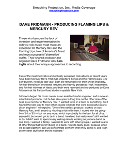 Dave Fridmann • Producing Flaming Lips & Mercury