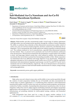 Salt-Mediated Au-Cu Nanofoam and Au-Cu-Pd Porous Macrobeam Synthesis