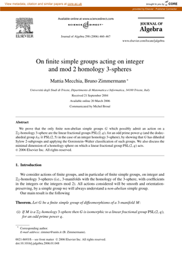 On Finite Simple Groups Acting on Integer and Mod 2 Homology 3