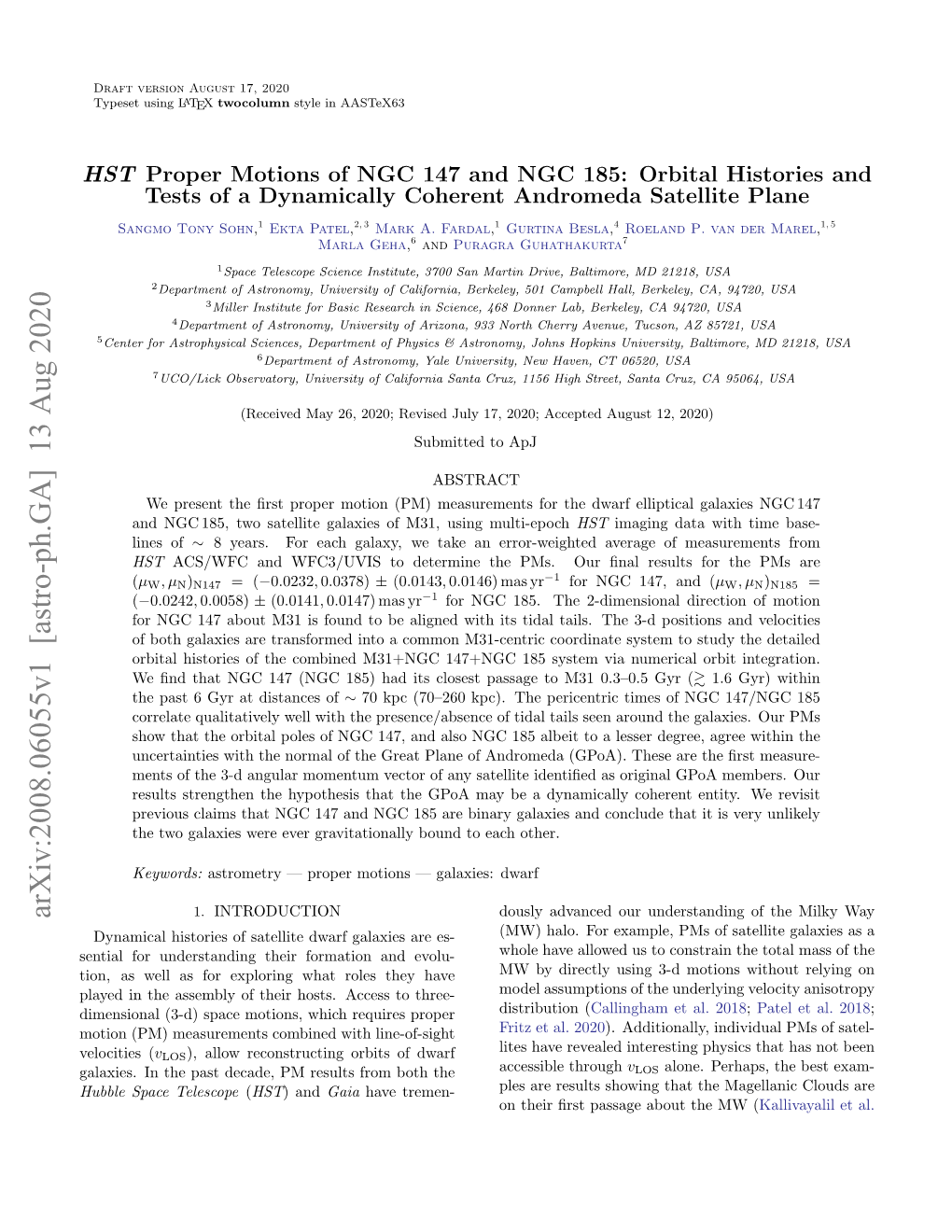 Arxiv:2008.06055V1 [Astro-Ph.GA] 13 Aug 2020 1