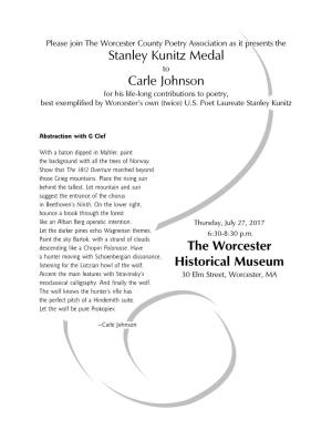 The Worcester Historical Museum Stanley Kunitz Medal Carle Johnson