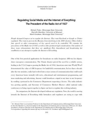 Regulating Social Media and the Internet of Everything: the Precedent of the Radio Act of 1927