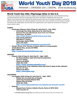 World Youth Day USA: Pilgrimage Sites in the U.S
