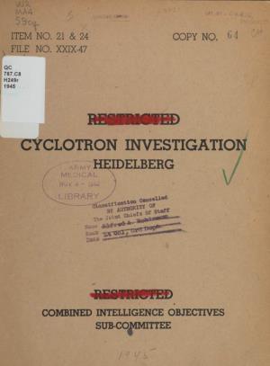 Report on Cyclotron Investigation, Heidelberg, Germany