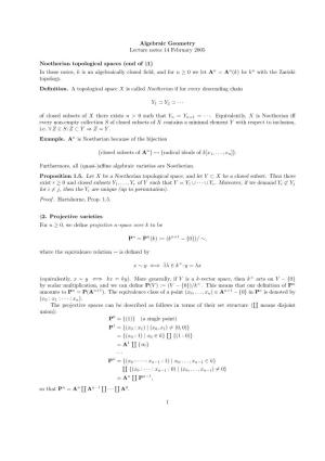 Algebraic Geometry Lecture Notes 14 February 2005 Noetherian