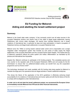 EU Funding for Mekorot: Aiding and Abetting the Israeli Settlement Project