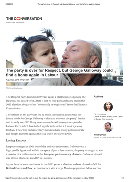 The Party Is Over for Respect, but George Galloway Could Find a Home Again in Labour