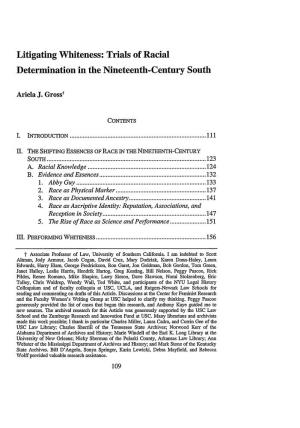 Litigating Whiteness: Trials of Racial Determination in the Nineteenth-Century South
