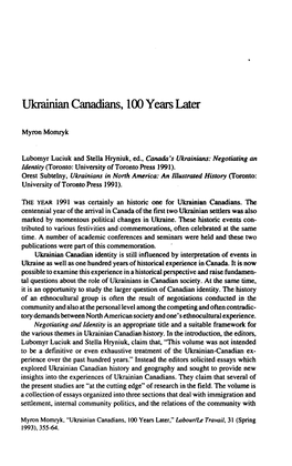 Ukrainian Canadians, 100 Years Later