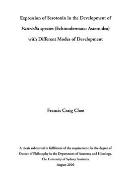 Expression of Serotonin in the Development of Patiriella Species