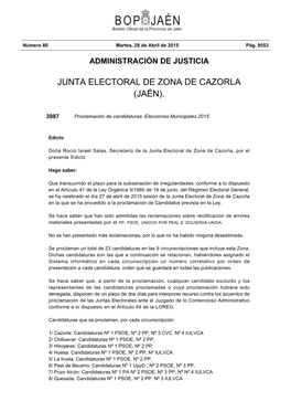 Junta Electoral De Zona De Cazorla (Jaén)