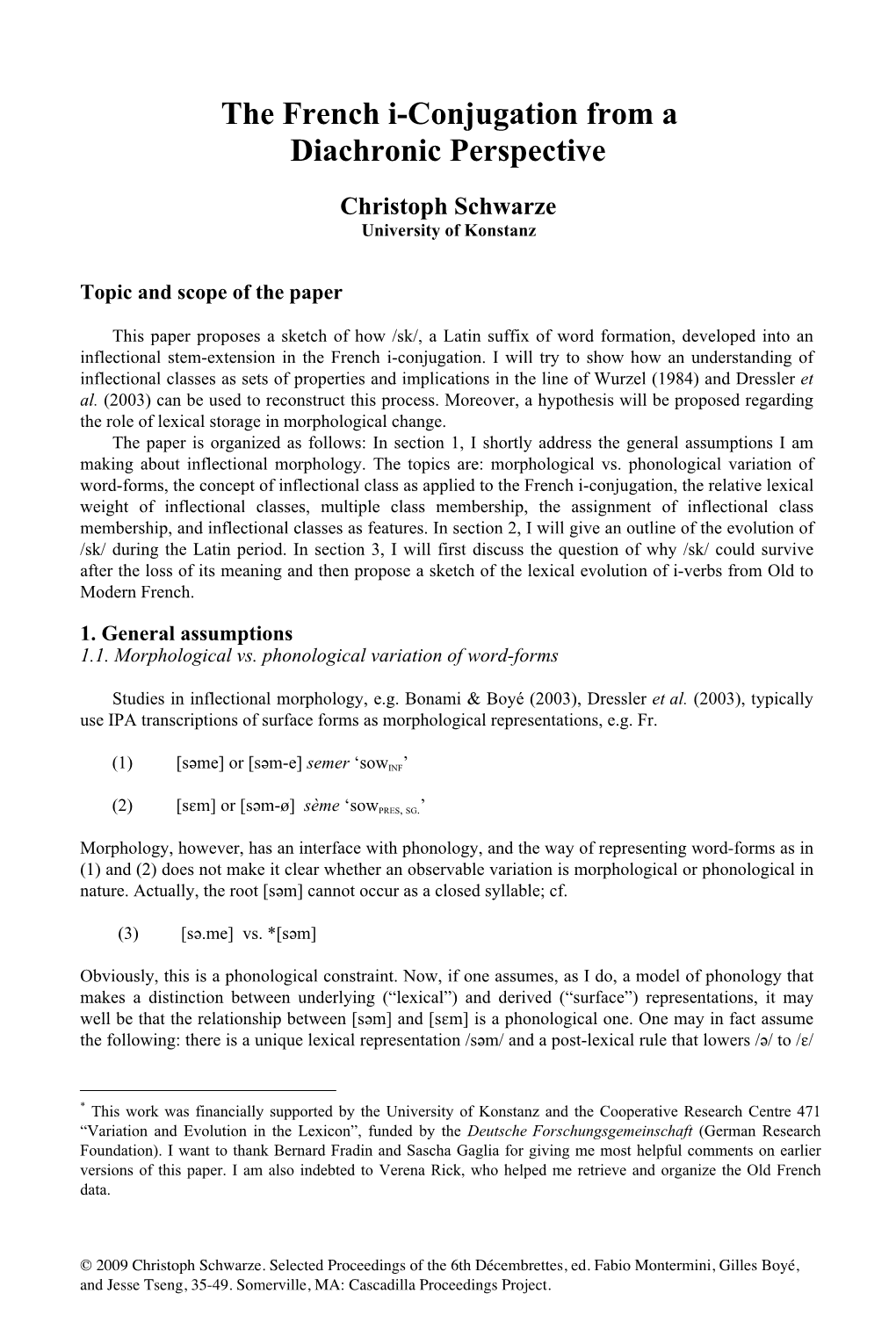 The French I-Conjugation from a Diachronic Perspective