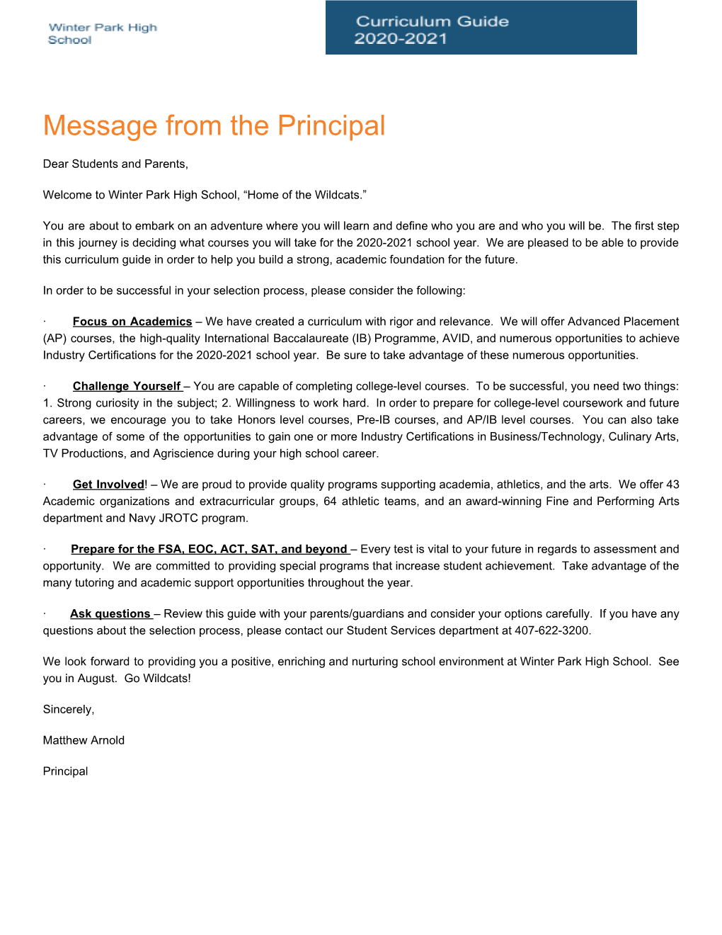 Message from the Principal