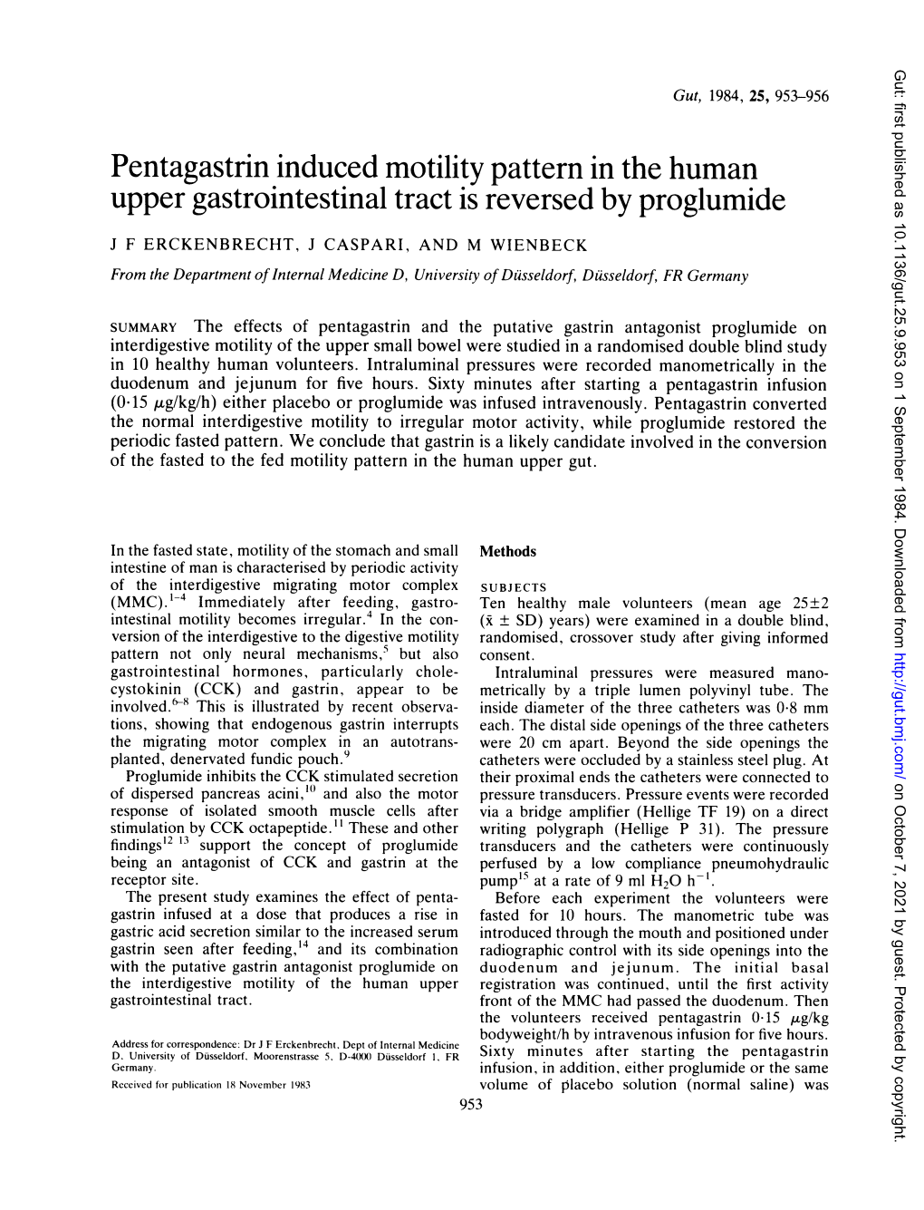 Pentagastrin Induced Motility Pattern in the Human Upper Gastrointestinal Tract Is Reversed by Proglumide