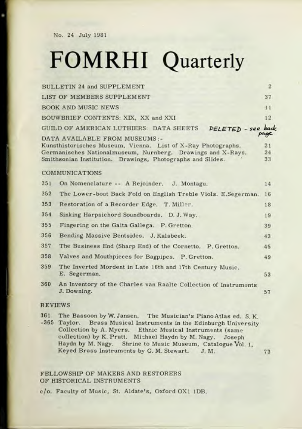 FOMRHI Quarterly