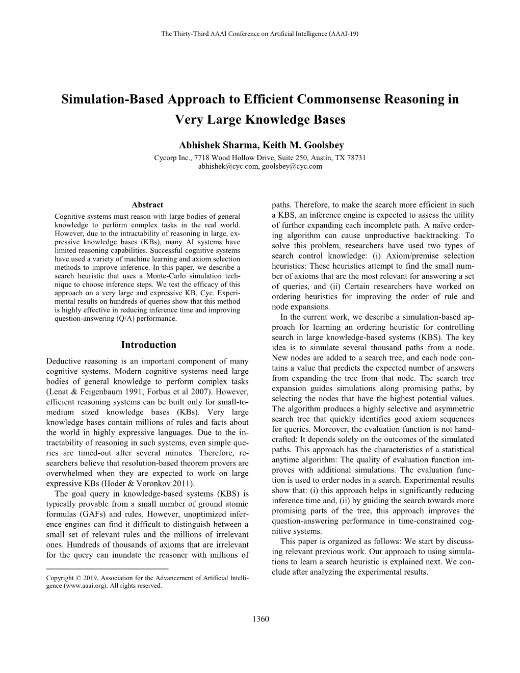 Simulation-Based Approach to Efficient Commonsense Reasoning in Very Large Knowledge Bases