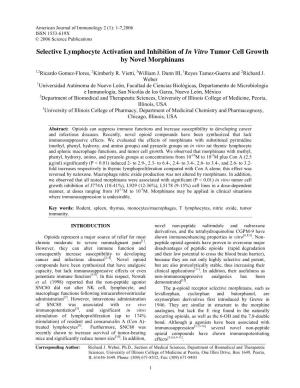 Selective Lymphocyte Activation and Inhibition of in Vitro Tumor Cell Growth by Novel Morphinans