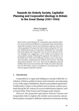 Towards an Orderly Society. Capitalist Planning and Corporatist Ideology in Britain in the Great Slump (1931-1934)