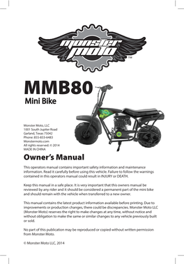 Owner's Manual Mini Bike