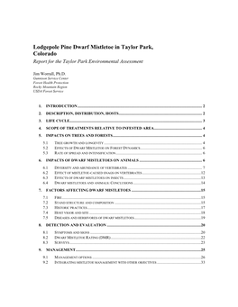 Lodgepole Pine Dwarf Mistletoe in Taylor Park, Colorado Report for the Taylor Park Environmental Assessment
