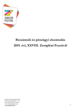 Beszámoló És Pénzügyi Elszámolás 2019. Évi, XXVIII. Zempléni Fesztivál